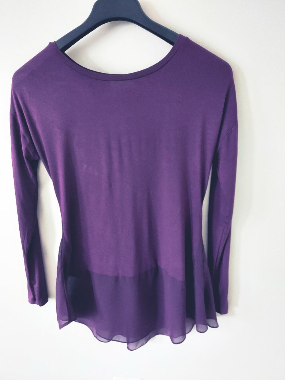 Harlow Zee Purple Long Sleeve Blouse Chiffon Hem SZ M Rayon/Poly